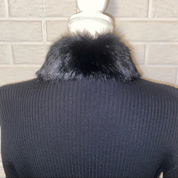Vintage 90s Y2k Genuine Suede Jacket with Rabbit Fur Collar, Size Small, Black - Picture 7 of 9